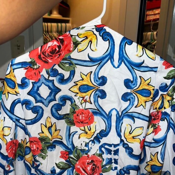 Boho White exotic Vibrant Print Ballon Sleeve WRAP CROP Top Blouse Shirt - Picture 9 of 9